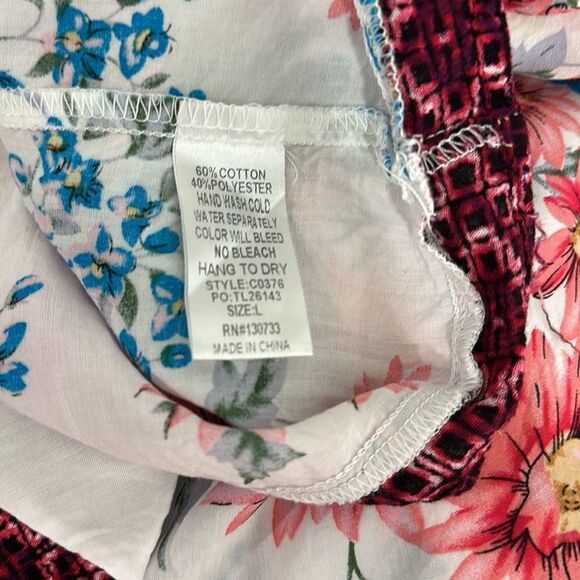 Umgee Floral Cotton Blend Off The Shoulder Boho Top Blouse Size L - Picture 6 of 8